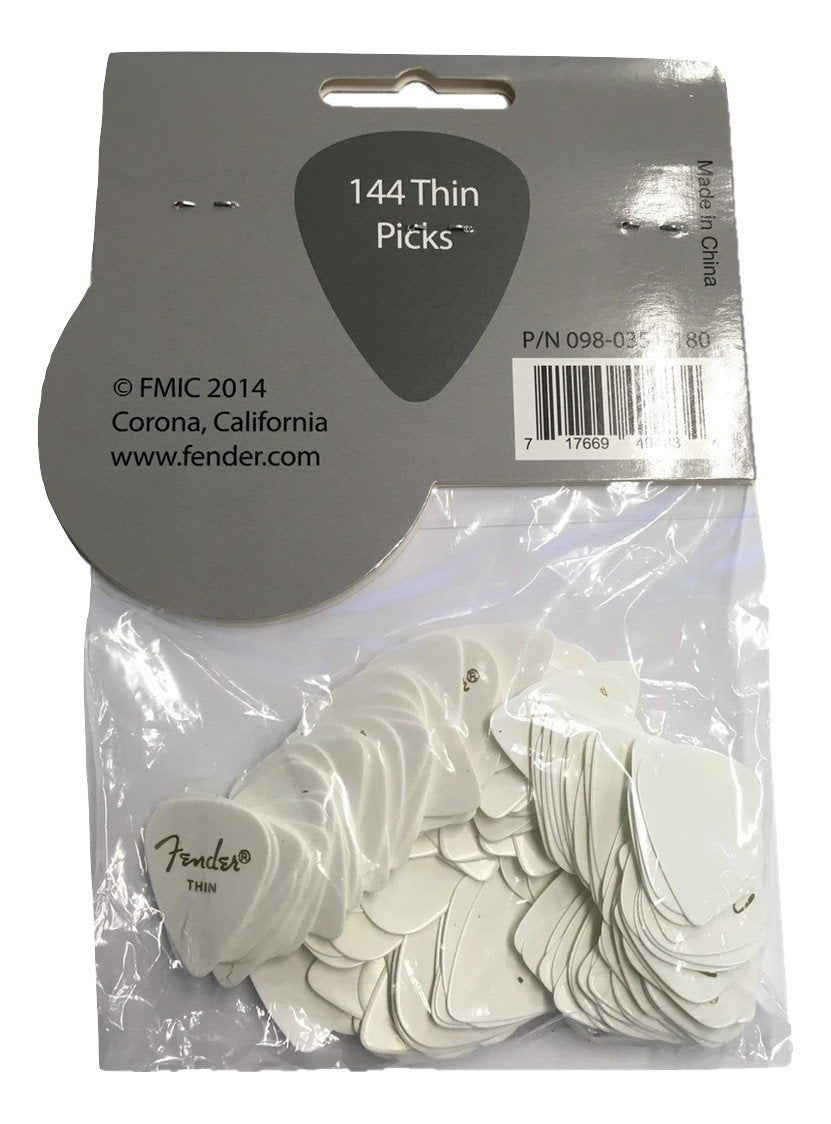 Fender Classic Celluloid Guitar Picks 351 Shape, White, Thin, 144-Pack